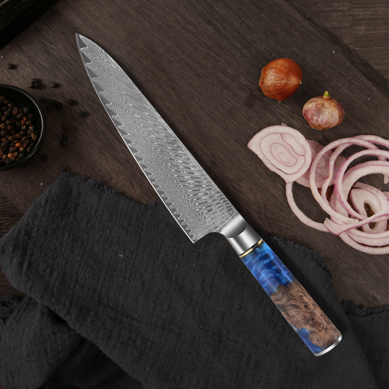 8" Blaues Damast-Kochmesser mit Harzgriff