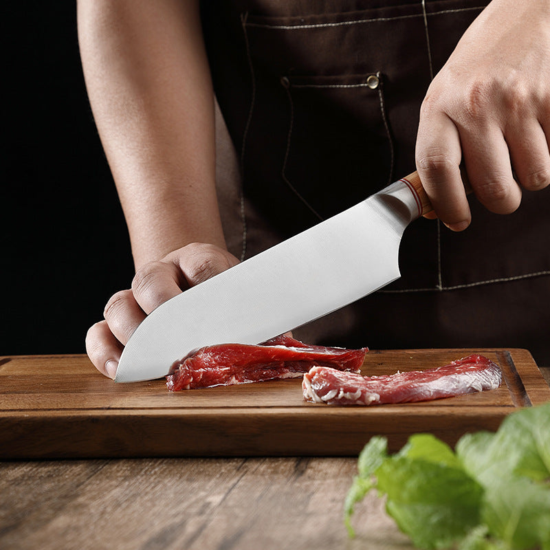 Blonde Series 7-Inch Santoku Knife, German 1.4116 Steel, Wood