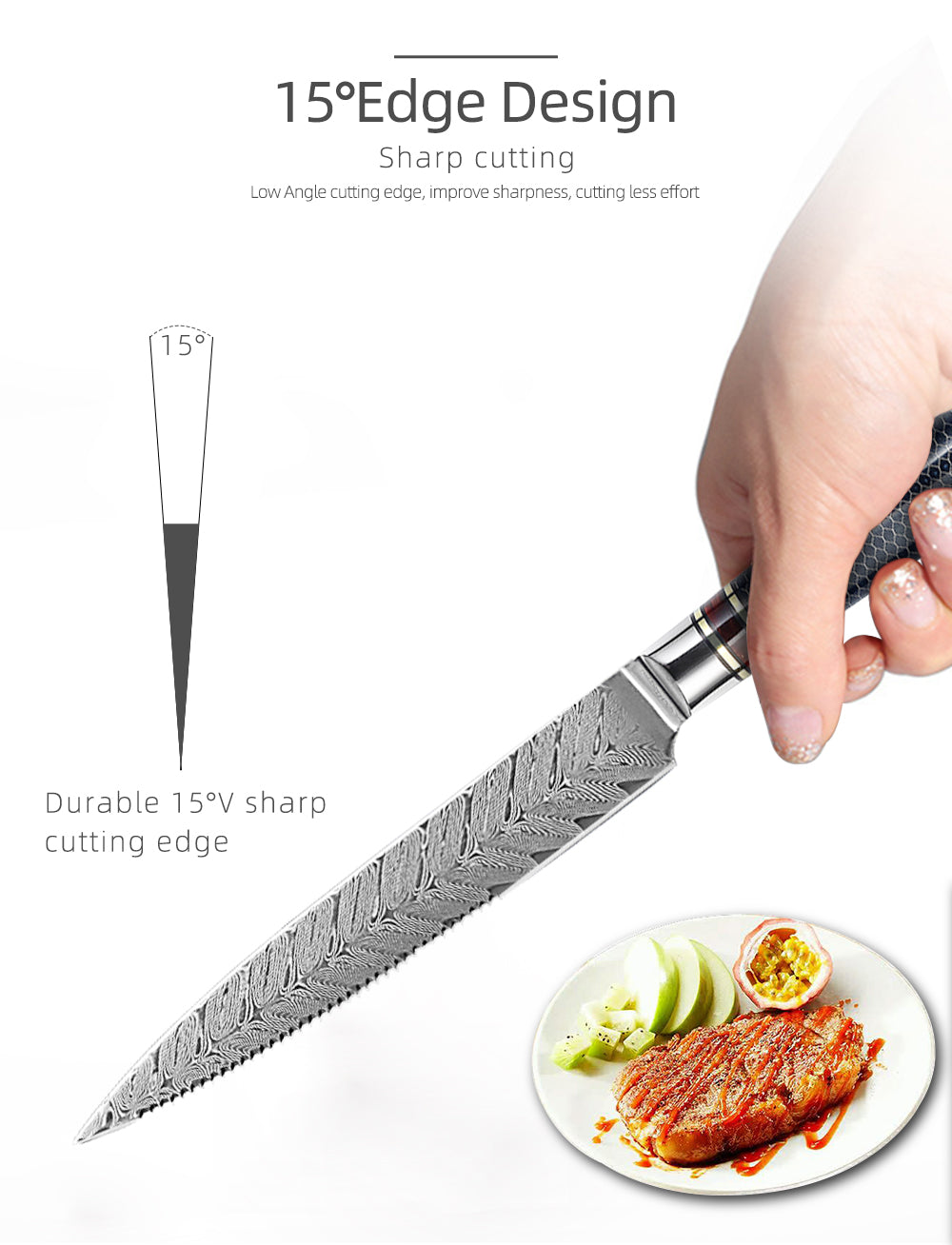 Patrón de espiga de cuchillo de filete de acero de Damasco VG10 de 5 "