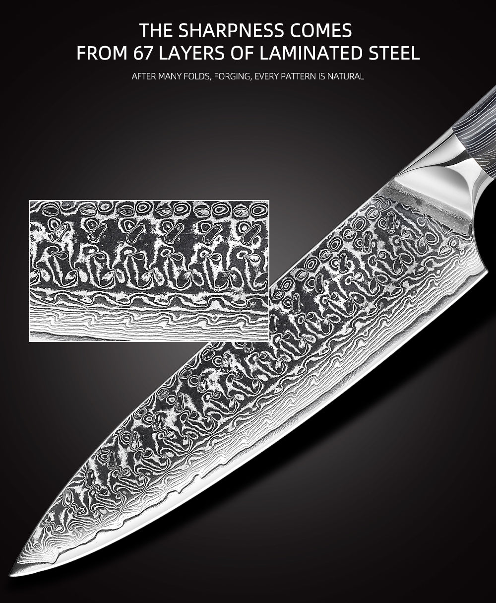 Cuchillo de chef Damasco de 8 "67 capas Mango G10