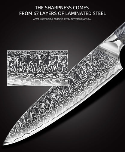 Cuchillo de chef Damasco de 8 "67 capas Mango G10