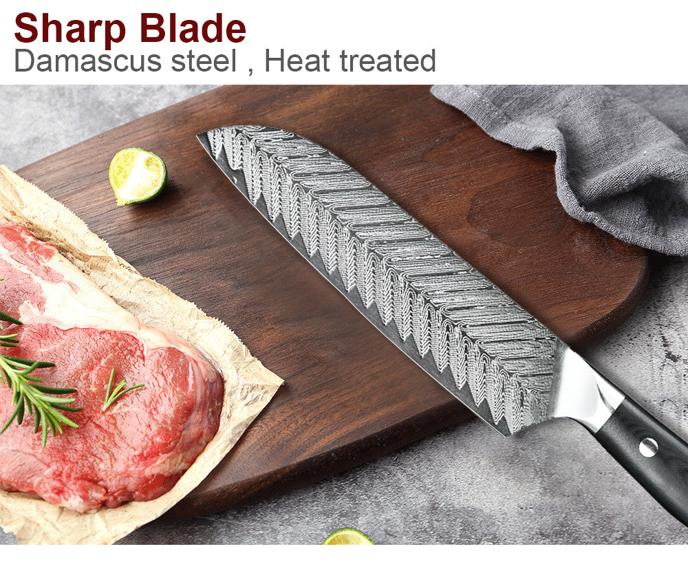 Classic 7-Inch Santoku Knife, Damascus Steel, G10