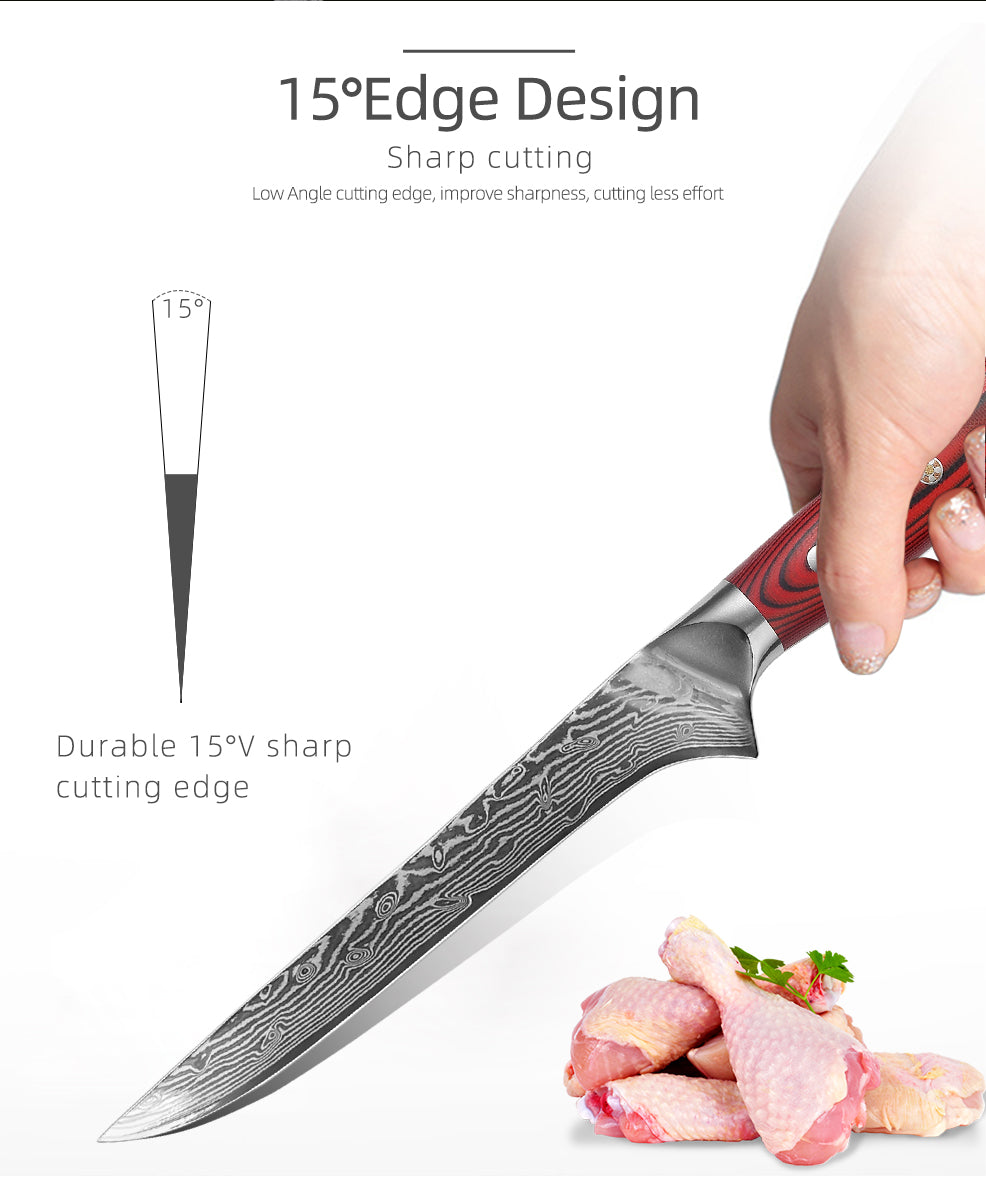 Cuchillo para deshuesar Damasco VG10 de 6 "G10 Mango rojo