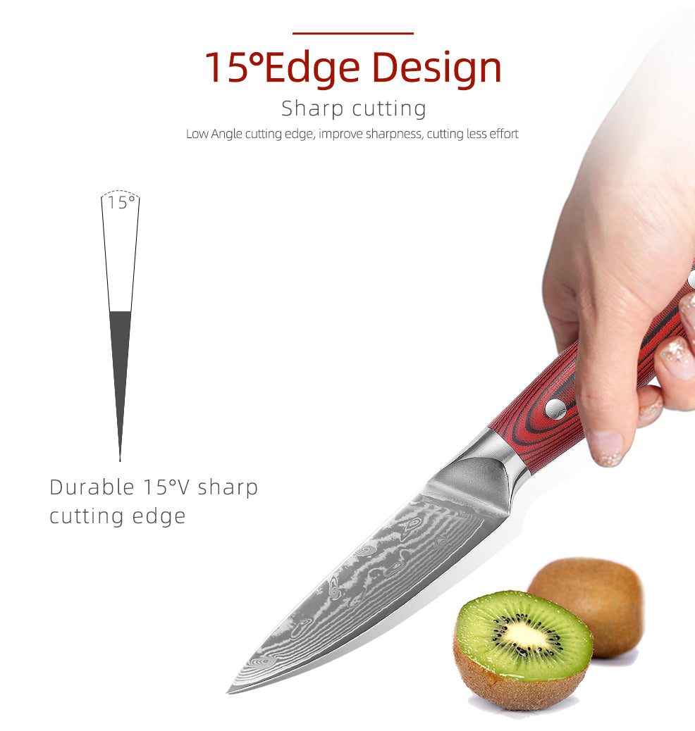 Cuchillo para mondar de acero de Damasco VG10 con mango G10 de 3,5 "