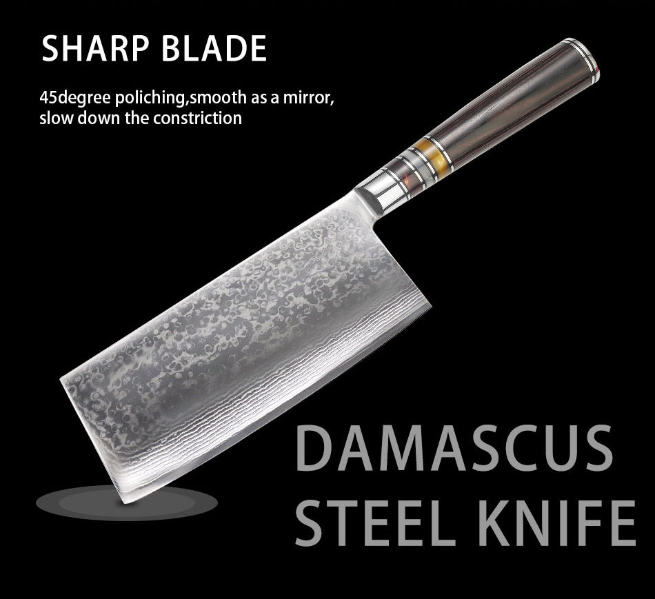 Cuchillo chino de Damasco con mango de madera Pakka de 7 "