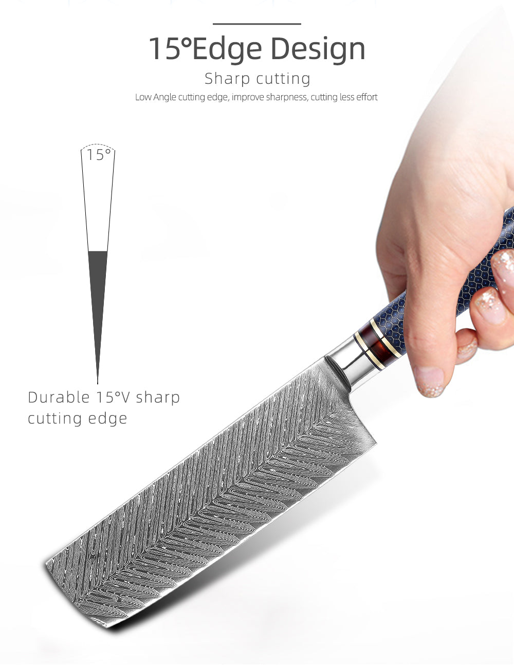 Patrón de espiga de cuchillo Nakiri de acero de Damasco de 7 "