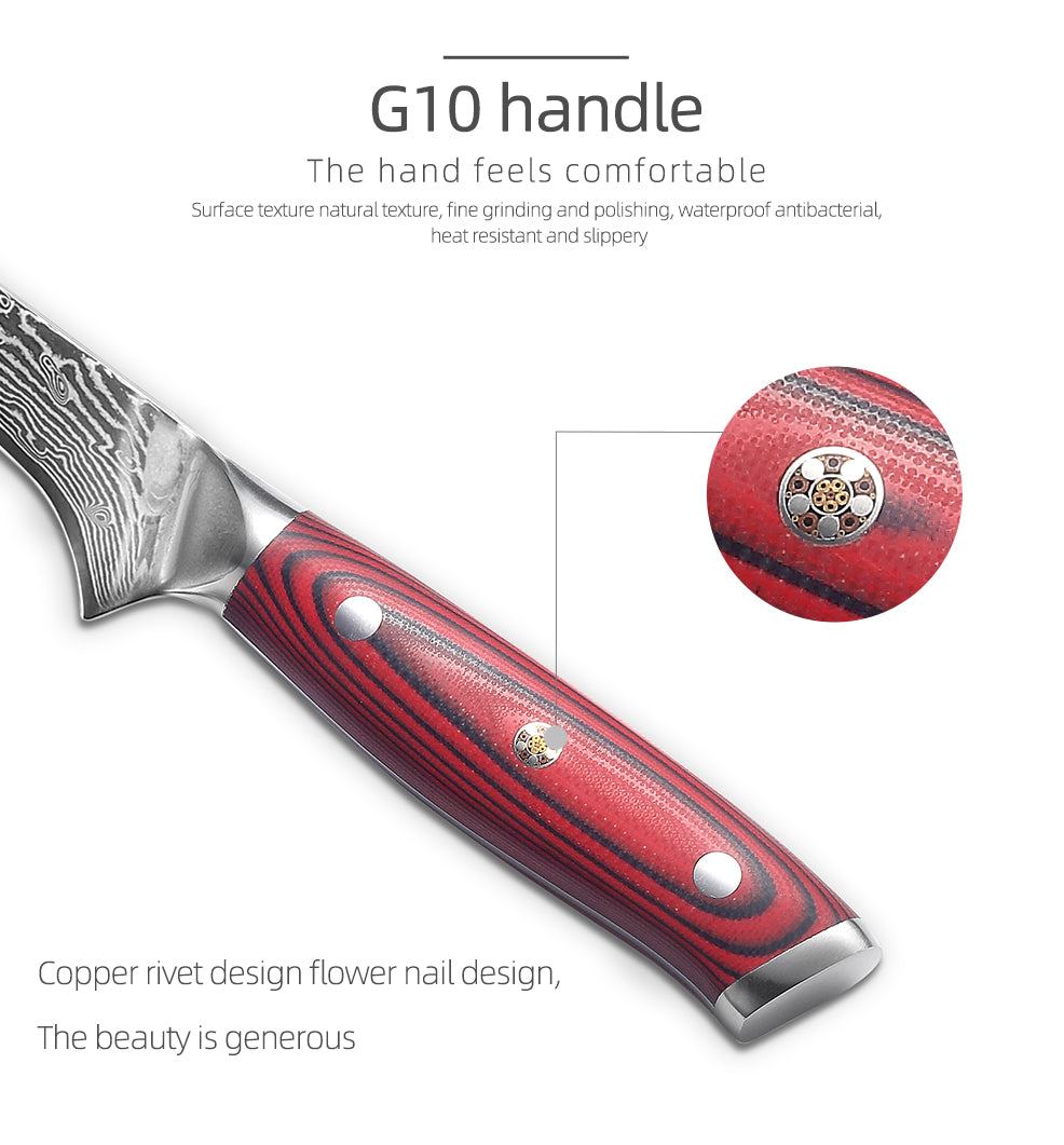 Cuchillo para deshuesar Damasco VG10 de 6 "G10 Mango rojo