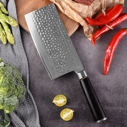 Cuchillo chino de acero de Damasco de 7 "con mango de ébano