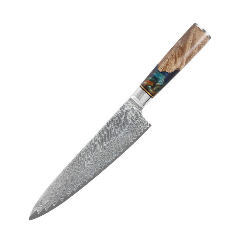 8" Blaues Damast-Kochmesser mit Harzgriff