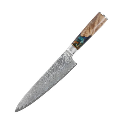 8" Blaues Damast-Kochmesser mit Harzgriff