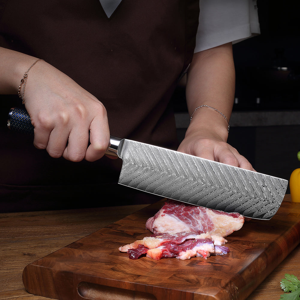 Patrón de espiga de cuchillo Nakiri de acero de Damasco de 7 "