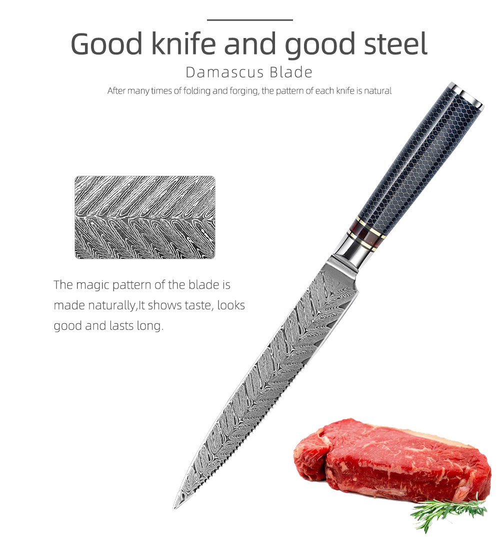 Patrón de espiga de cuchillo de filete de acero de Damasco VG10 de 5 "