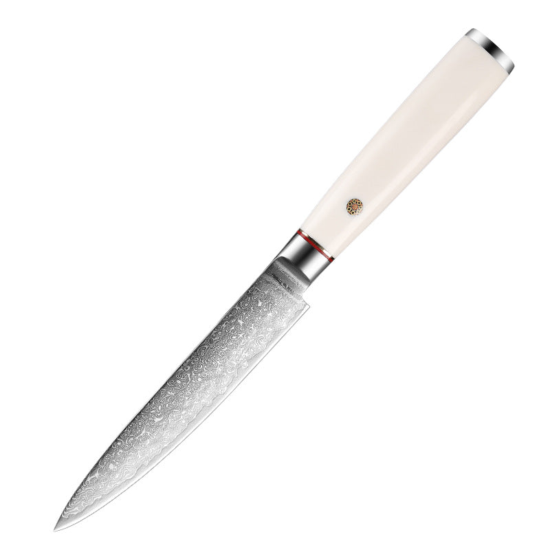 T Series 5-Inch Utility Knife, Damascus Steel, ABS, White