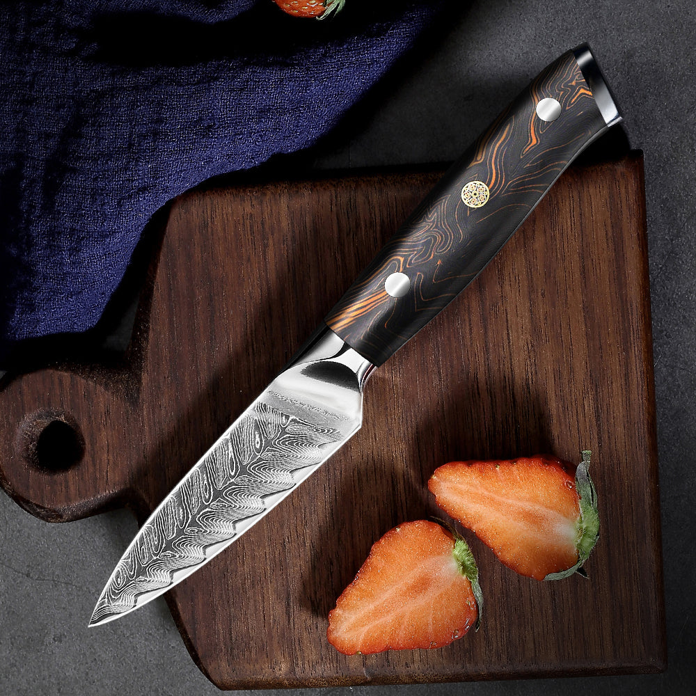 Cuchillo para mondar Damasco VG10 de 3,5 "con mango G-10