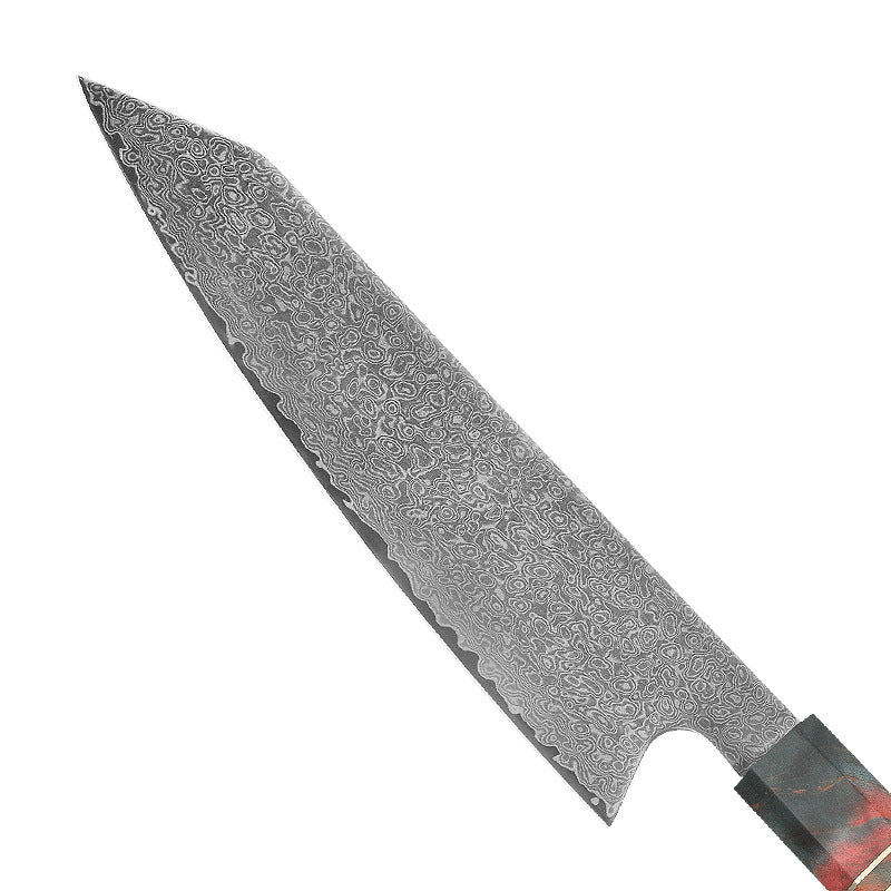 Cuchillo Kiritsuke de Damasco de 8 "con mango de madera estabilizada con resina