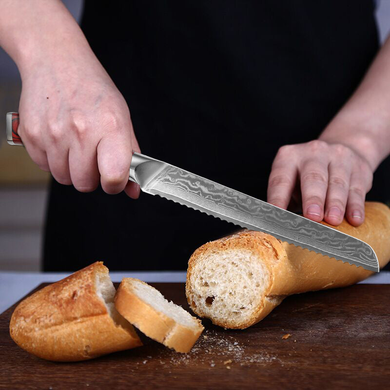 Cuchillo para pan de acero de Damasco VG10 de 8.3 "con remache de mosaico