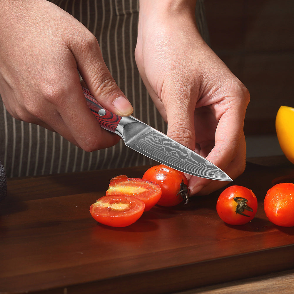 Cuchillo para mondar de acero de Damasco VG10 con mango G10 de 3,5 "