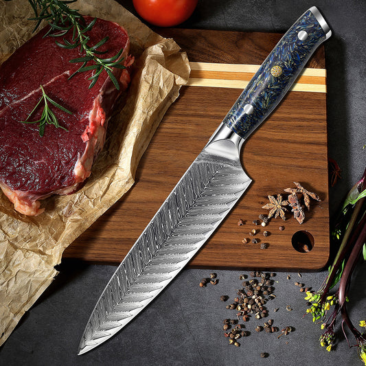 Cuchillo de chef japonés Damasco de 8 "con mango de cáscara de trigo