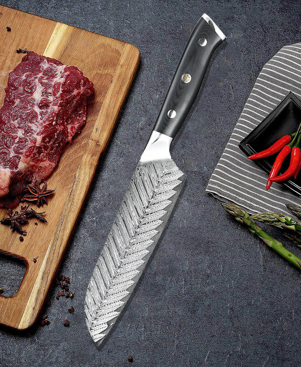 Classic 7-Inch Santoku Knife, Damascus Steel, G10
