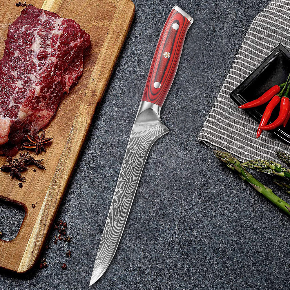 Cuchillo para deshuesar Damasco VG10 de 6 "G10 Mango rojo