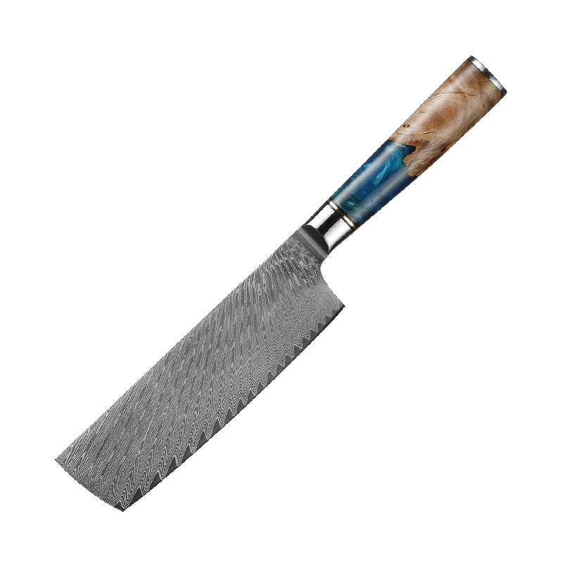 7" blauer Harzgriff Damaskus japanisches Nakiri-Messer