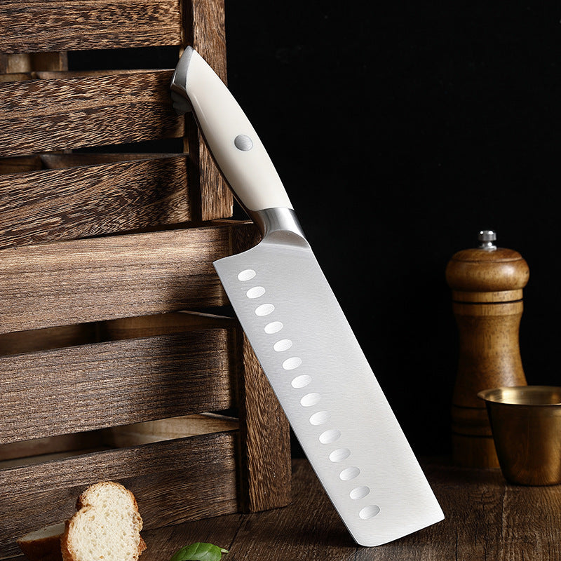 Creme White Series 7-Inch Nakiri Knife, German 1.4116 Steel, ABS