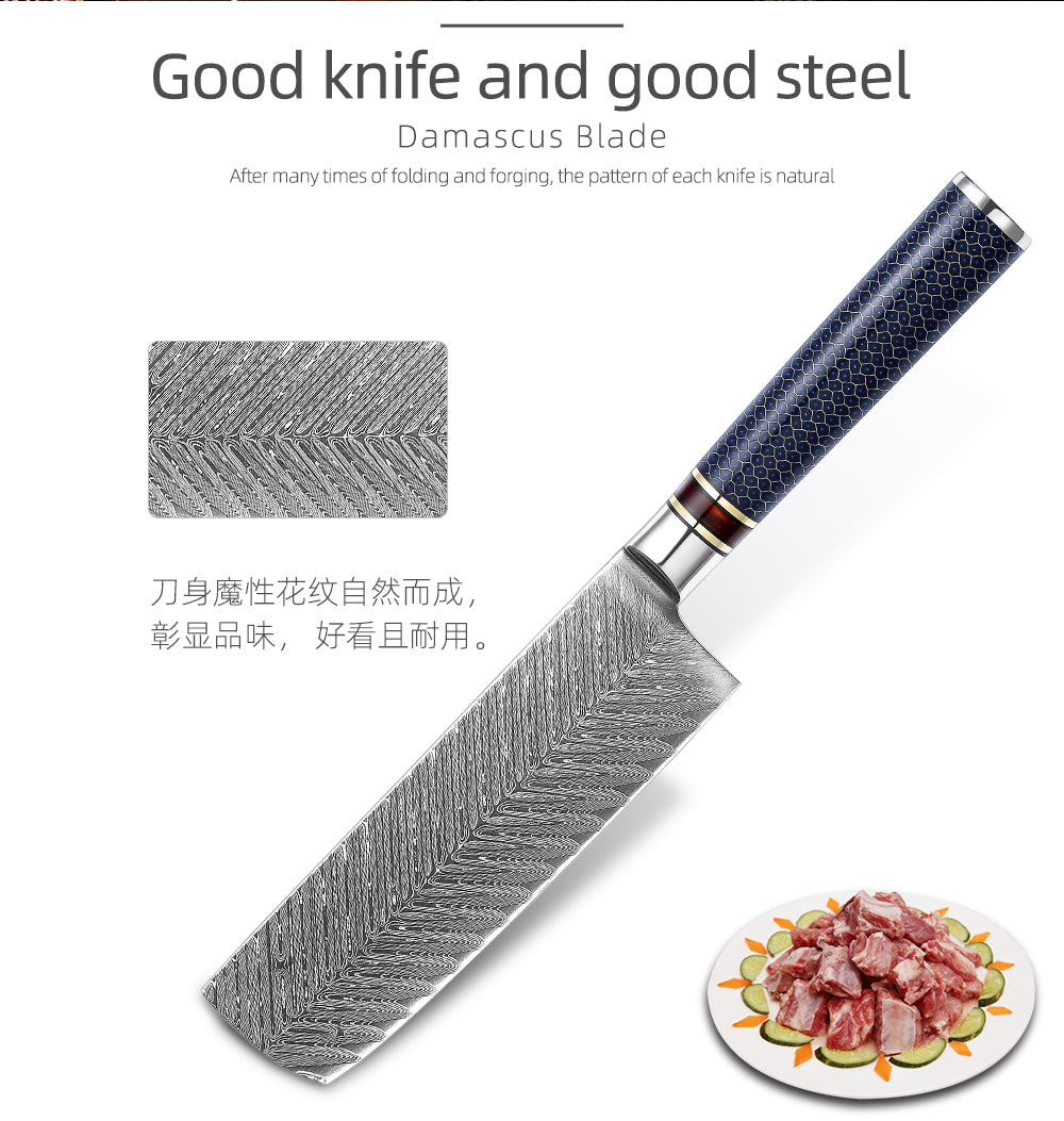 Patrón de espiga de cuchillo Nakiri de acero de Damasco de 7 "