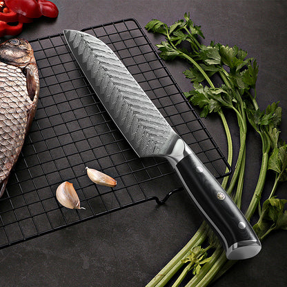 Classic 7-Inch Santoku Knife, Damascus Steel, G10