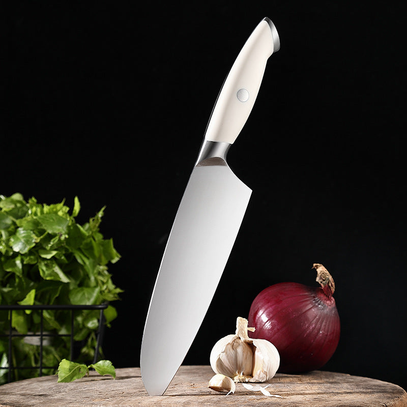 Creme White Series 7-Inch Santoku Knife, German 1.4116 Steel, ABS