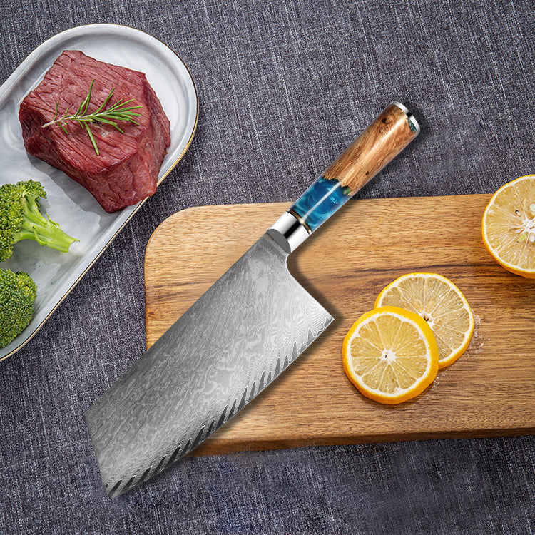 Blue Wooden Handle Meat Cleaver