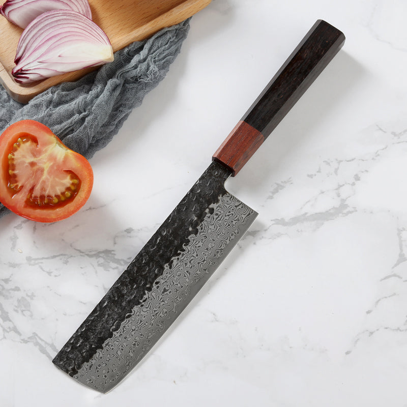6.7-Inch Japanese Nakiri Knife, Damascus Steel, Ebony